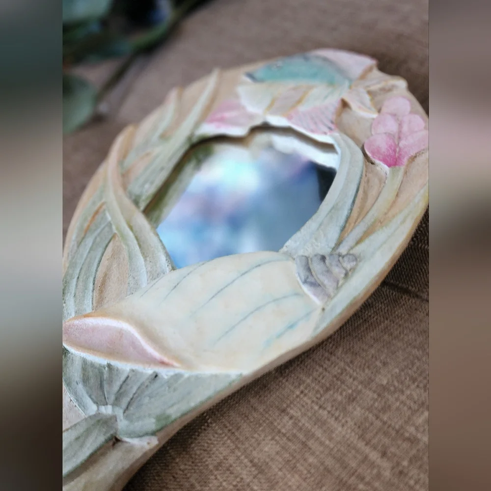 Bonnie Brown Artistic Fish and Floral Handheld Mirror